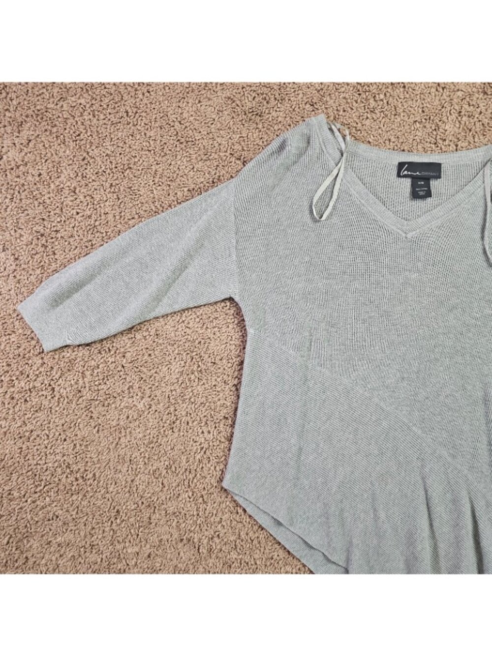 Lane Bryant Pullover Top Womens 14/16 Gray Ribbed Asymmetrical Hem 3/4 Sleeve - Picture 3 of 11